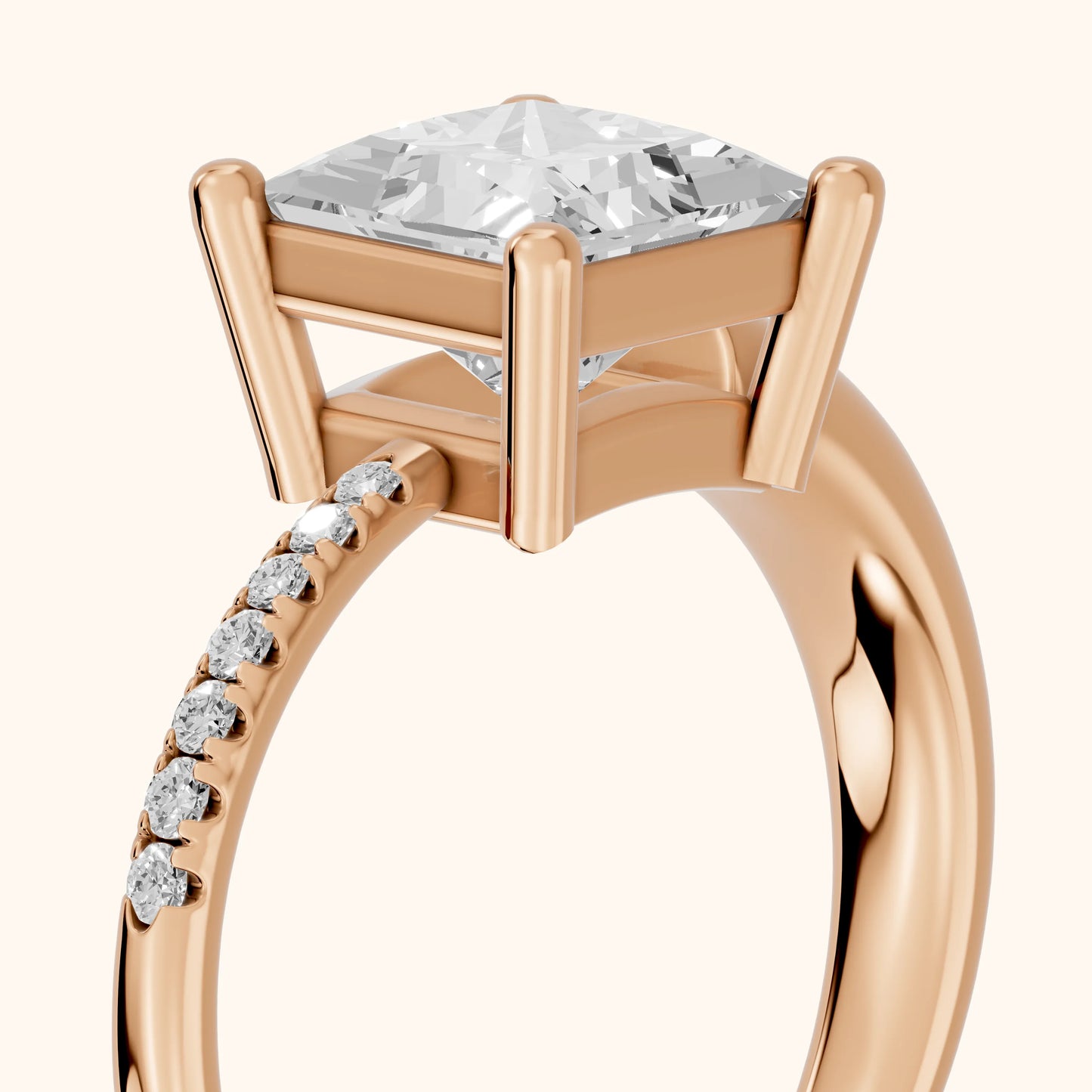 Rosie Solitaire Basket Princess Diamond Engagement Ring in Rose Gold - slant-view.webp