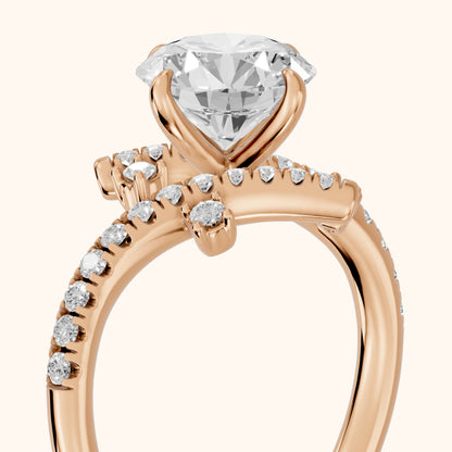 Agnes Bypass Pavé Round Diamond Engagement Ring in Rose Gold - slant-view.webp