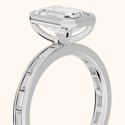 Raleigh Bezel Baguette Emerald Diamond Engagement Ring in Silver - slant-view.webp
