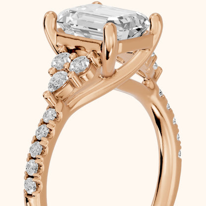 Alta Pavé Cluster Emerald Diamond Engagement Ring in Rose Gold - slant-view.webp