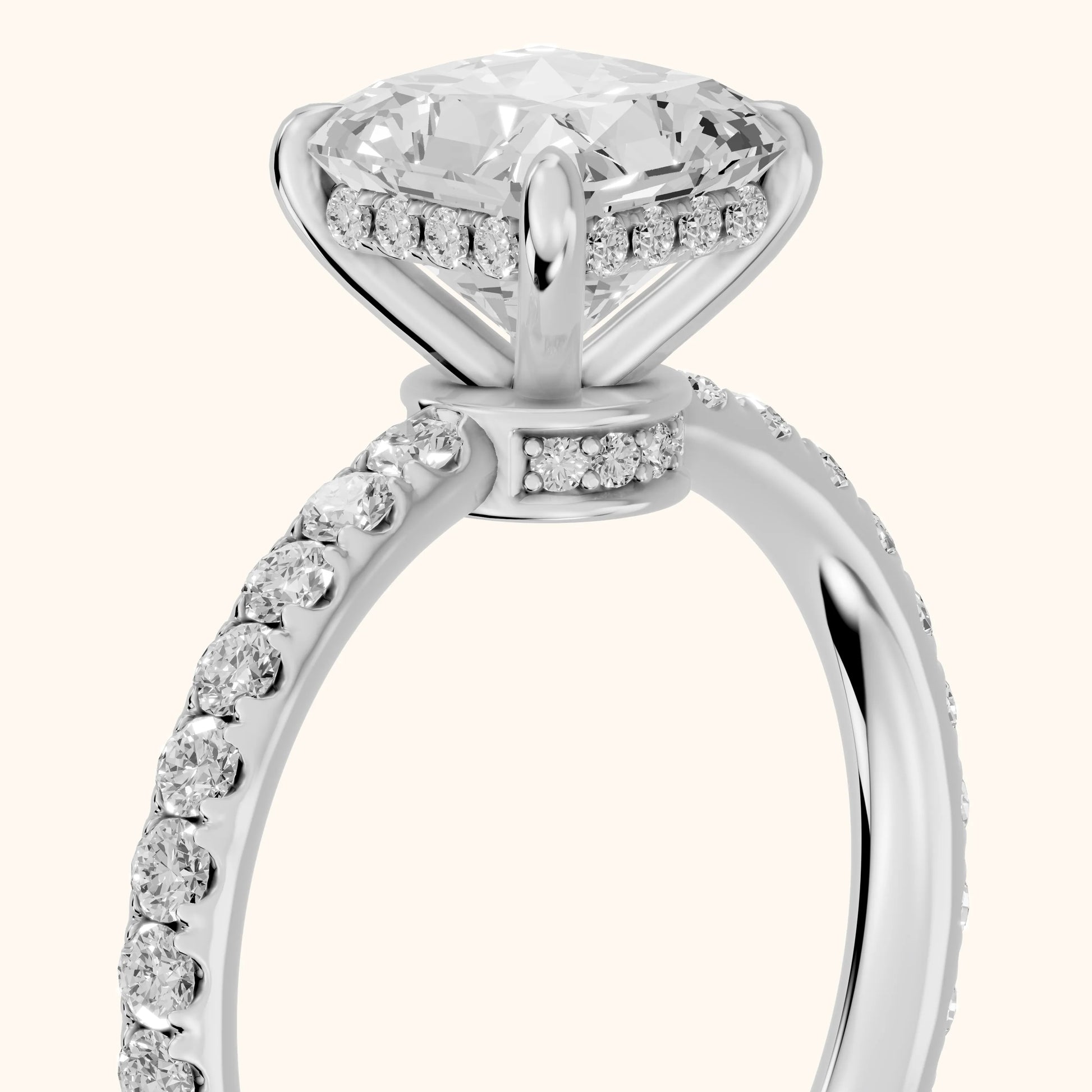 Thea Hidden Halo Pavé Radiant Diamond Engagement Ring in Platinum - slant-view.webp