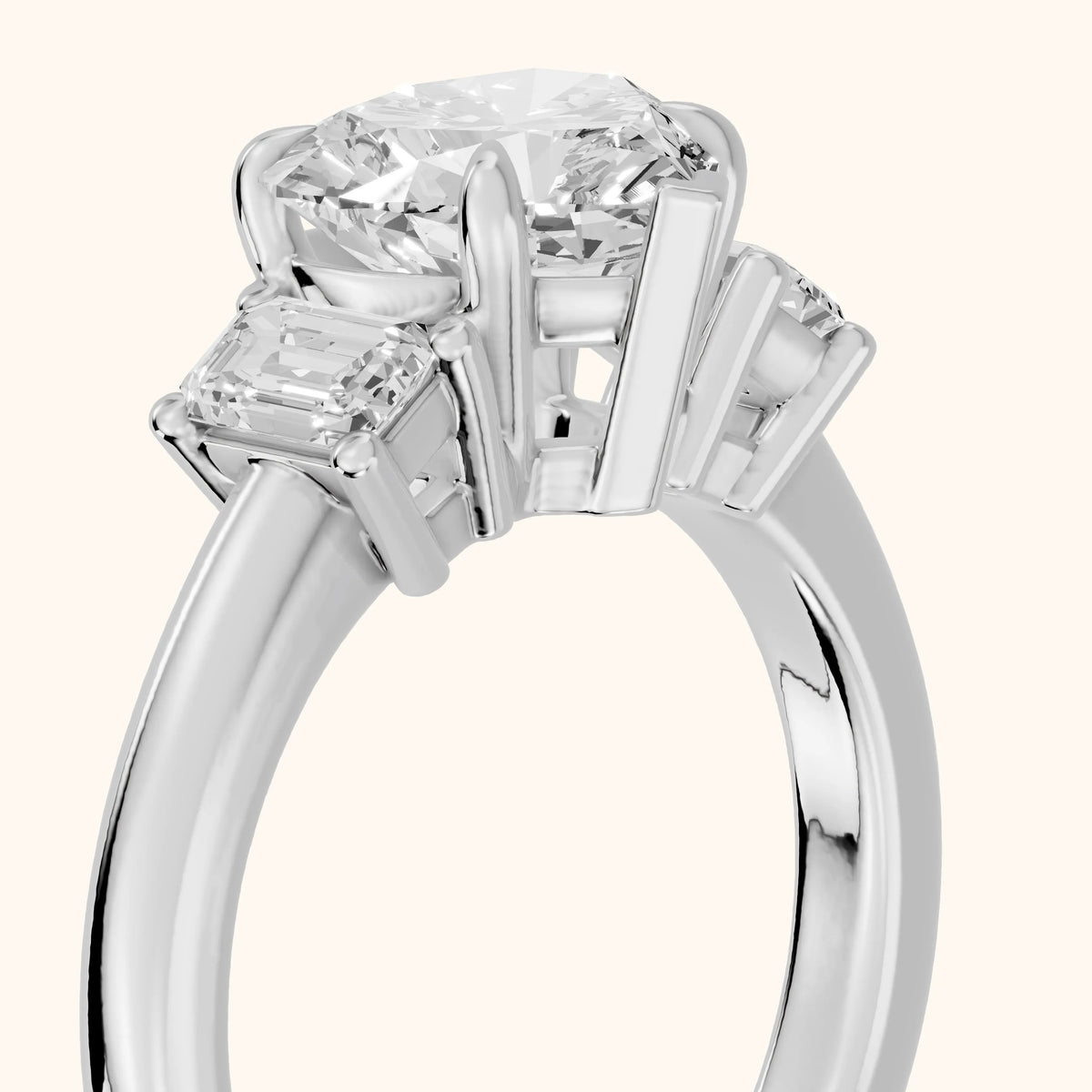 Babette Deco Three-Stone Heart Diamond Engagement Ring in Platinum - slant-view.webp