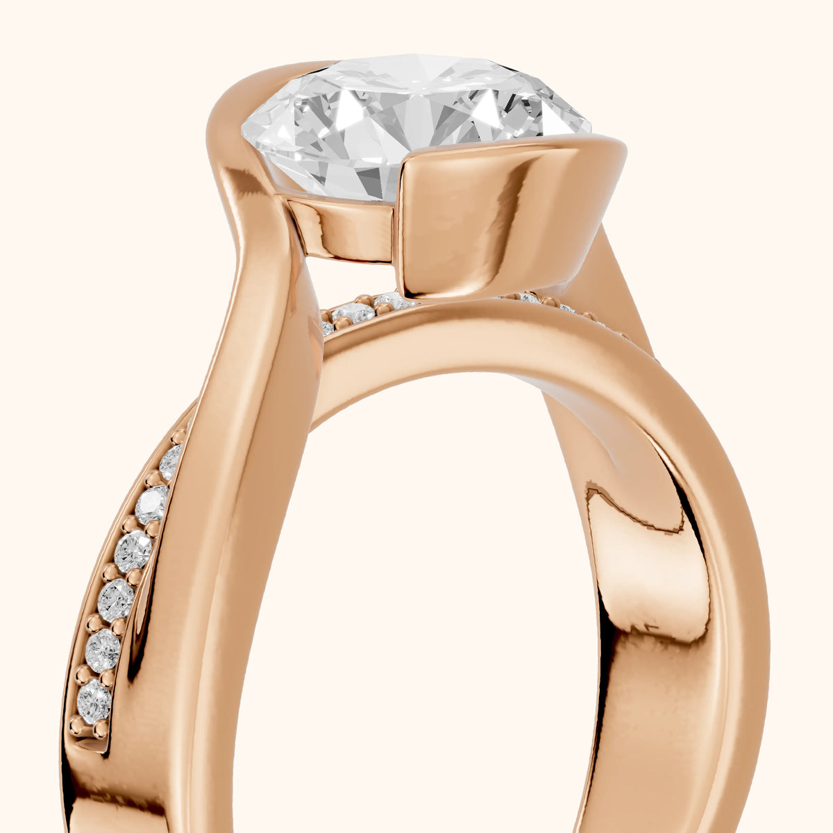 Solene Half Bezel Bypass Round Diamond Engagement Ring in Rose Gold - slant-view.webp