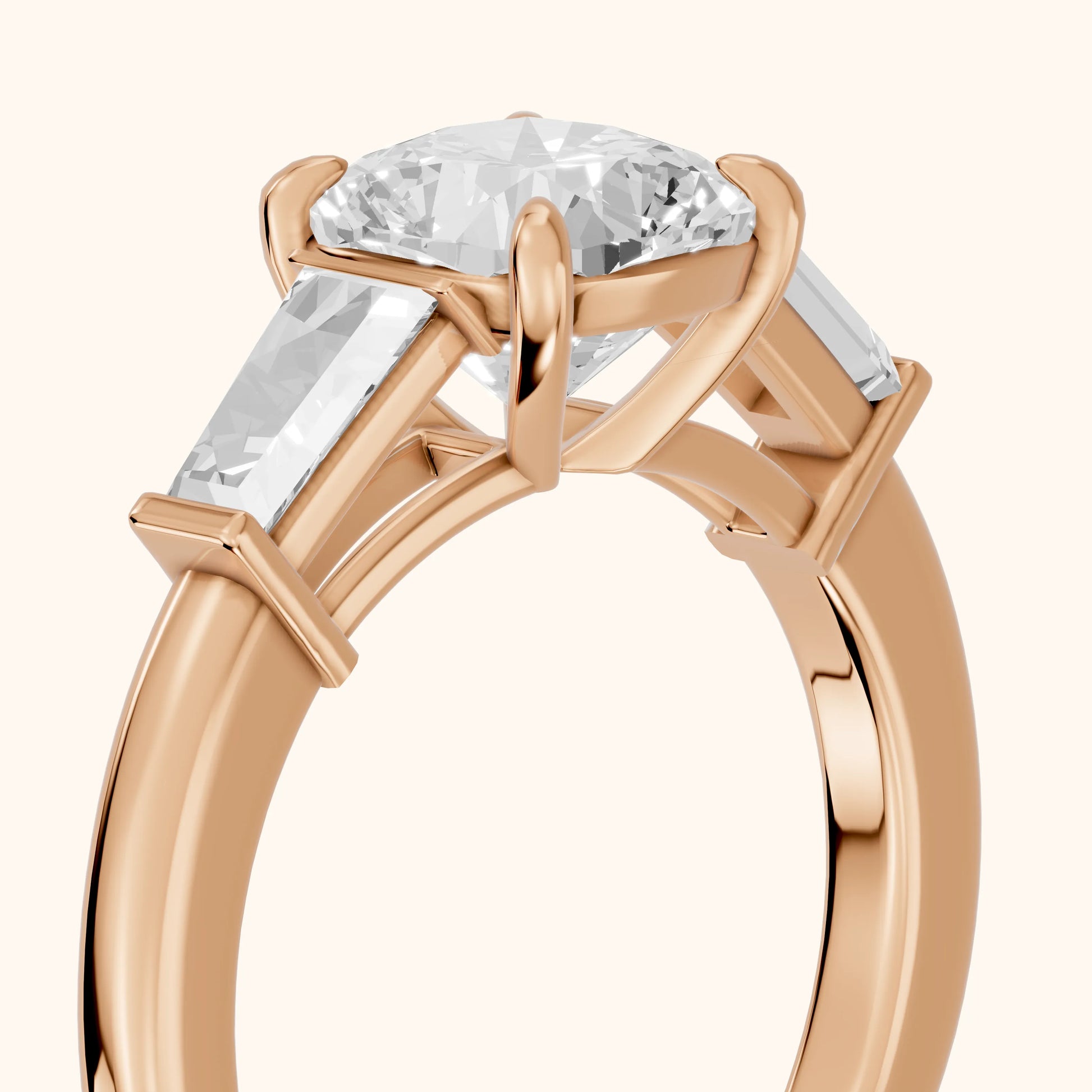 Zelda Tapered Baguette Cushion Diamond Engagement Ring in Rose Gold - slant-view.webp