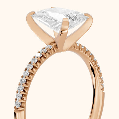 Ariel French Pavé Radiant Diamond Engagement Ring in Rose Gold - slant-view.webp