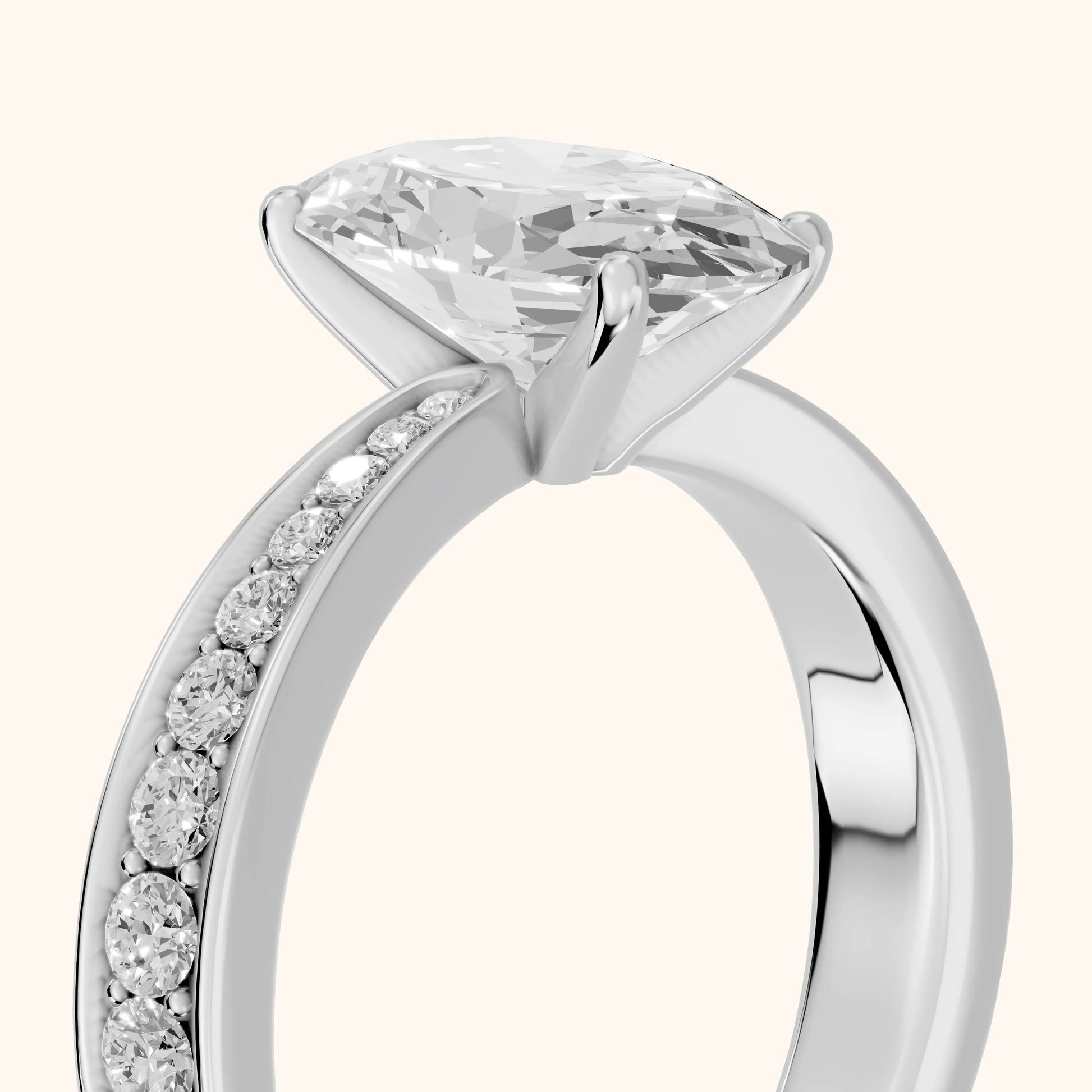 Rhea Sidestone Pavé Oval Diamond Engagement Ring in Silver - slant-view.webp