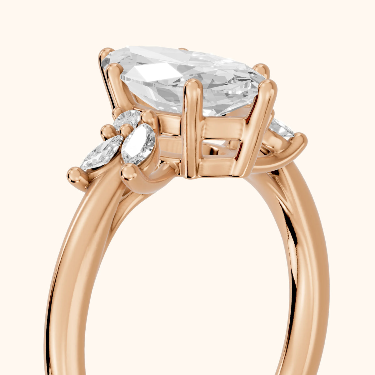 Avon Leaf Cluster Marquise Diamond Engagement Ring in Rose Gold - slant-view.webp