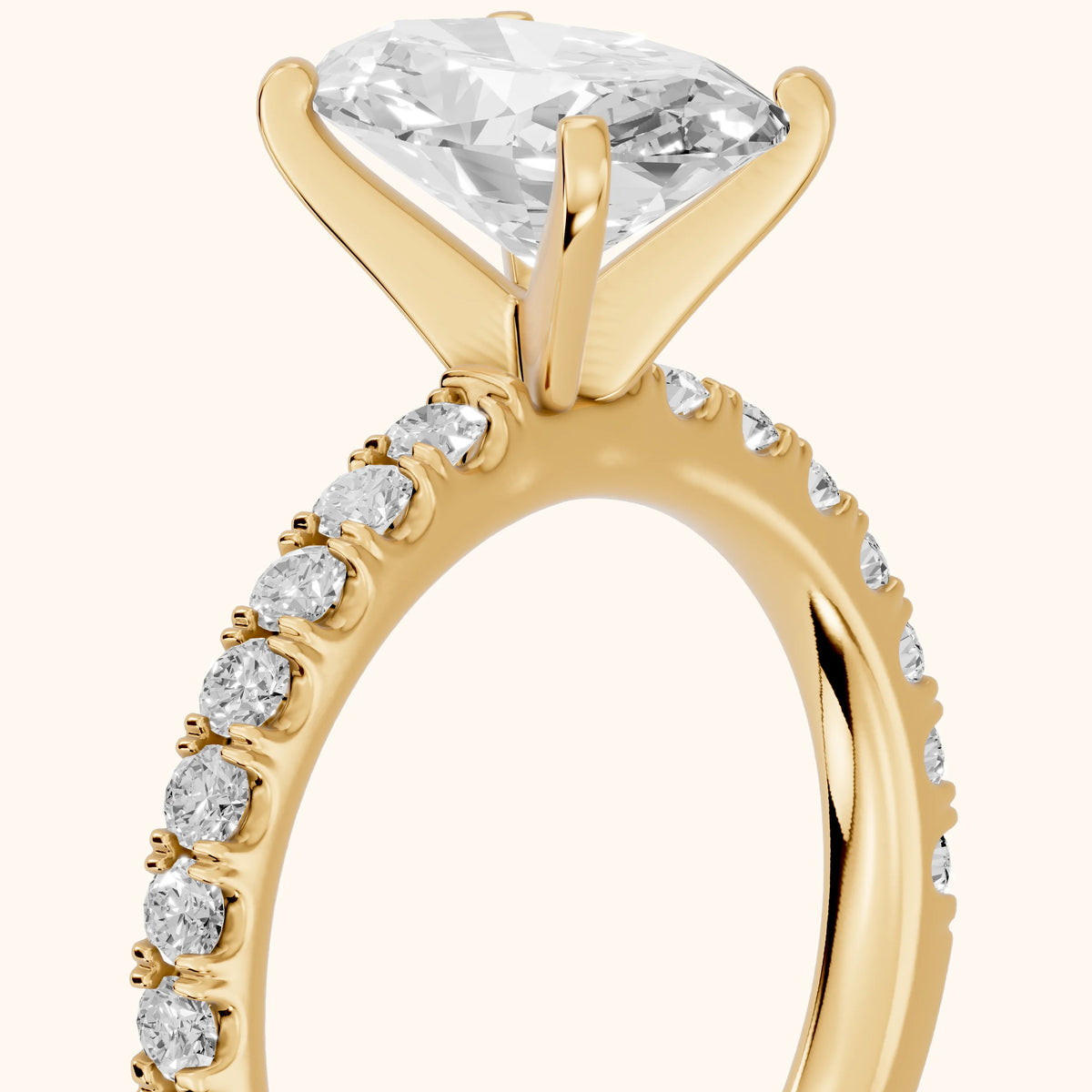 Elara Scalloped Pavé Oval Diamond Engagement Ring in Yellow Gold - slant-view.webp