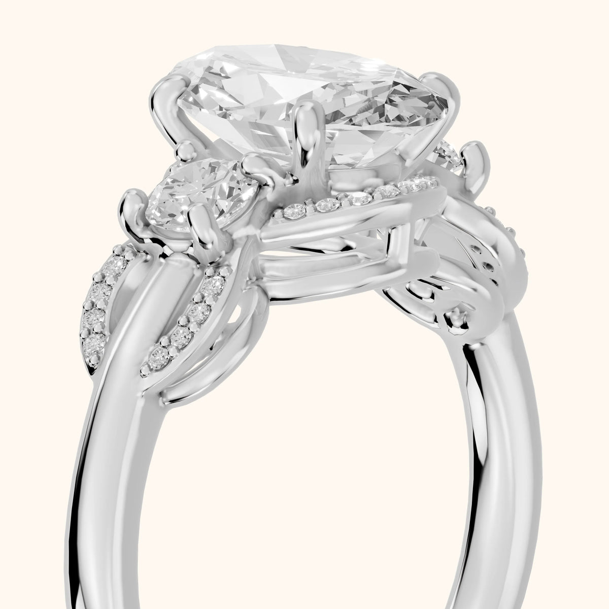 Briar Vine Three-Stone Oval Diamond Engagement Ring in White Gold - slant-view.webp