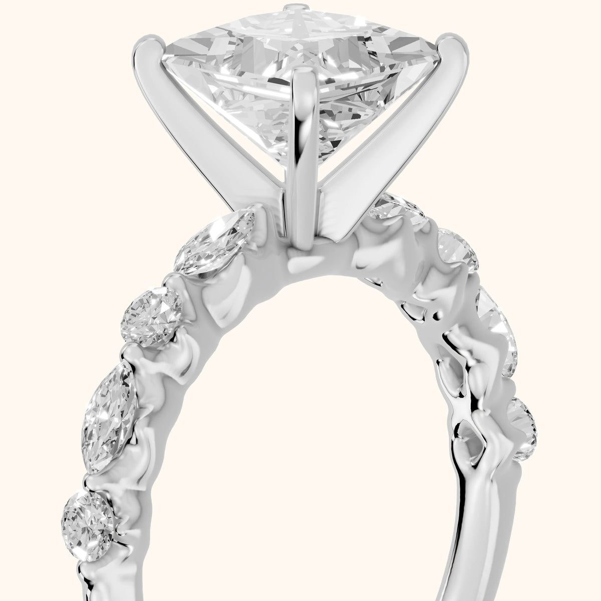 Lidia Leaf Garland Princess Diamond Engagement Ring in Silver - slant-view.webp