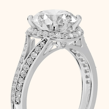 Peggy Halo Split Shank Round Diamond Engagement Ring in Silver - slant-view.webp
