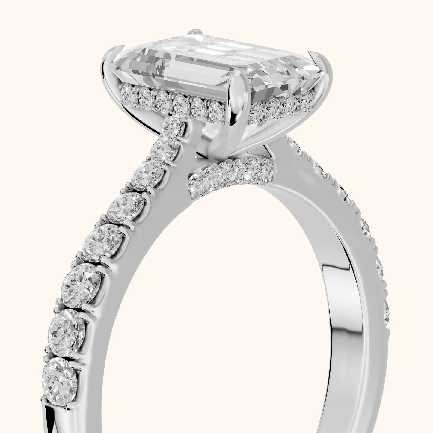 Gia Hidden Halo Pavé Emerald Diamond Ring in Silver - slant-view.webp