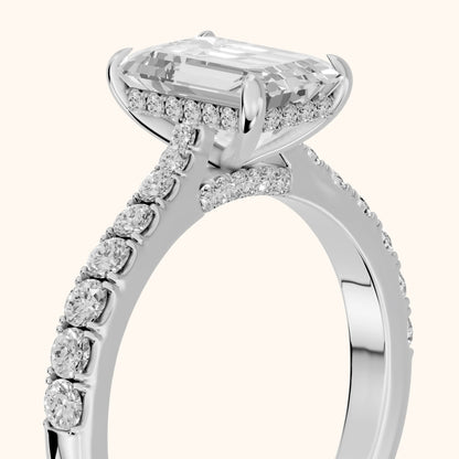 Gia Hidden Halo Pavé Emerald Diamond Ring in Silver - slant-view.webp