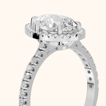 Mabel Halo French Pavé Pear Diamond Engagement Ring in Platinum - slant-view.webp