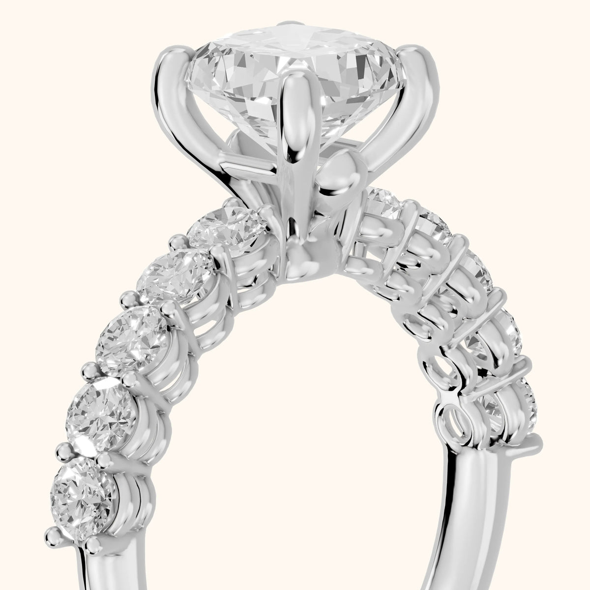 Sterling Statement Pavé Cushion Diamond Engagement Ring in Platinum - slant-view.webp