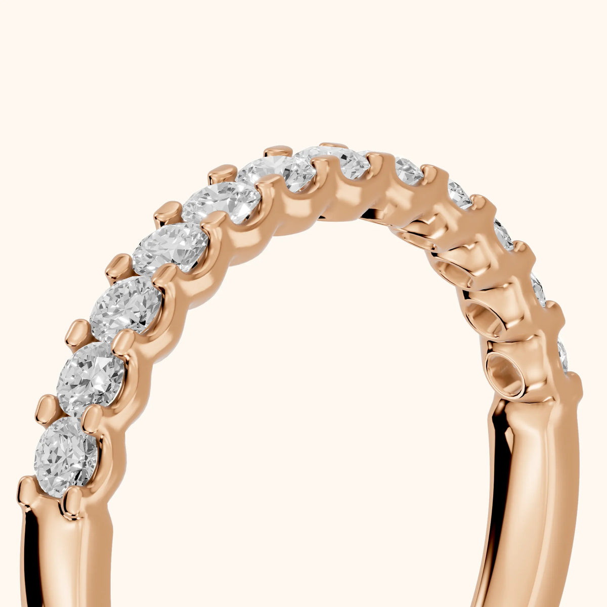 Chantal Shared Prong Round Diamond Half Eternity Band in Rose Gold - slant-view