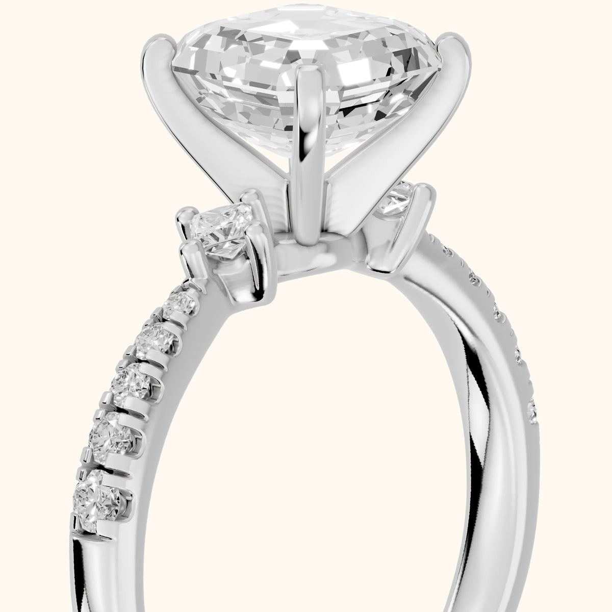 Alethea Three-Stone Pavé Asscher Diamond Engagement Ring in Platinum - slant-view.webp