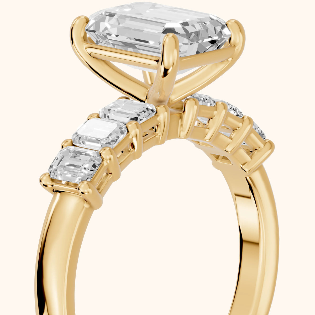 Lark Baguette Five-Stone Emerald Diamond Engagement Ring in Yellow Gold - slant-view.webp