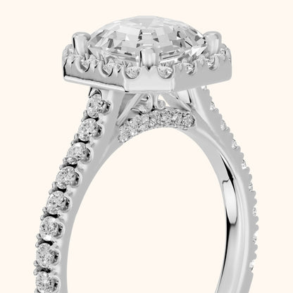 Sophie Halo Pavé Asscher Diamond Ring in White Gold - slant-view.webp