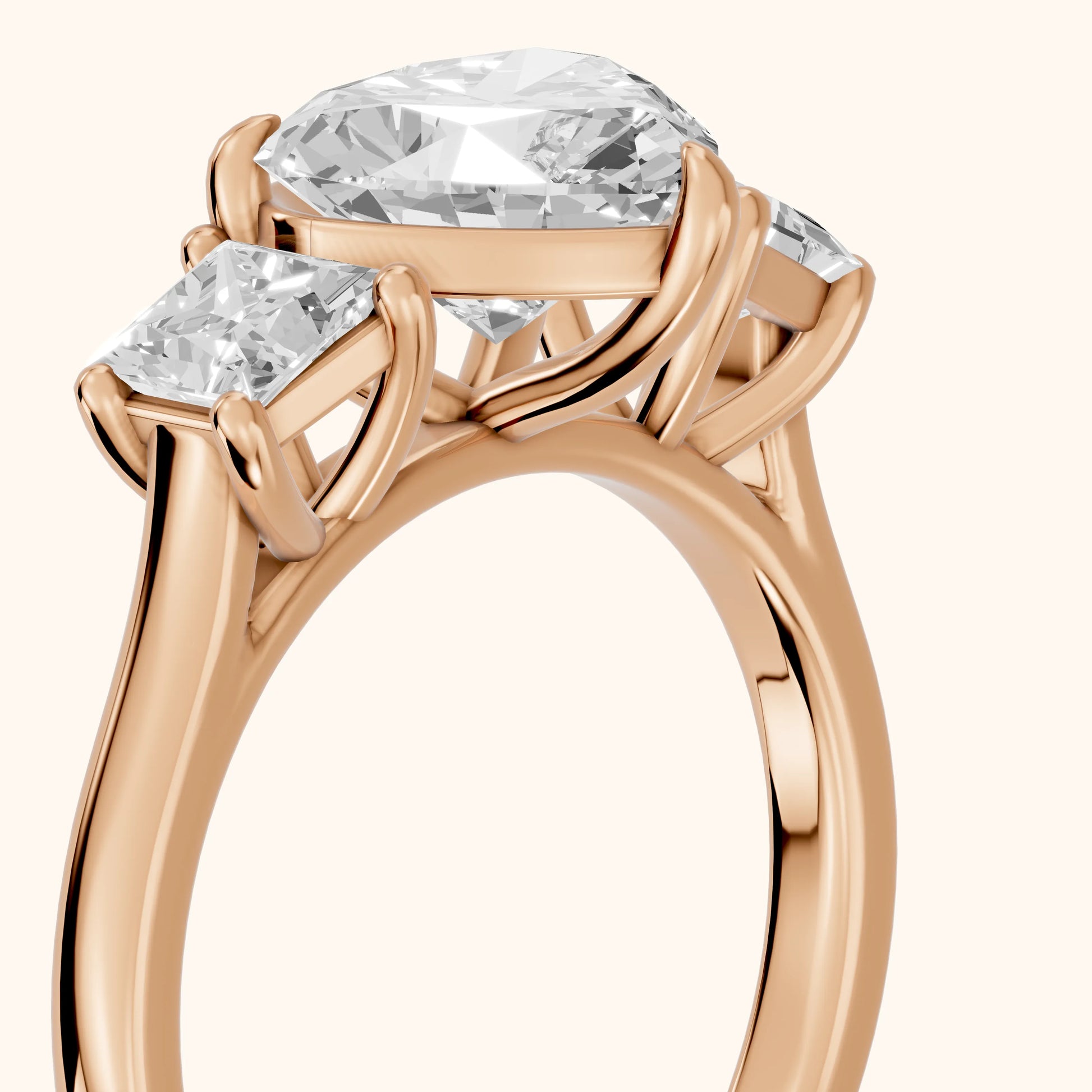 Sienna Three-Stone Heart Diamond Ring in Rose Gold - slant-view.webp