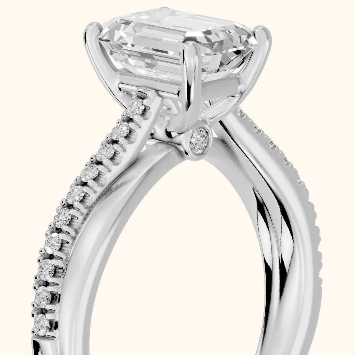 Loma Bypass Pavé Emerald Diamond Engagement Ring in Silver - slant-view.webp