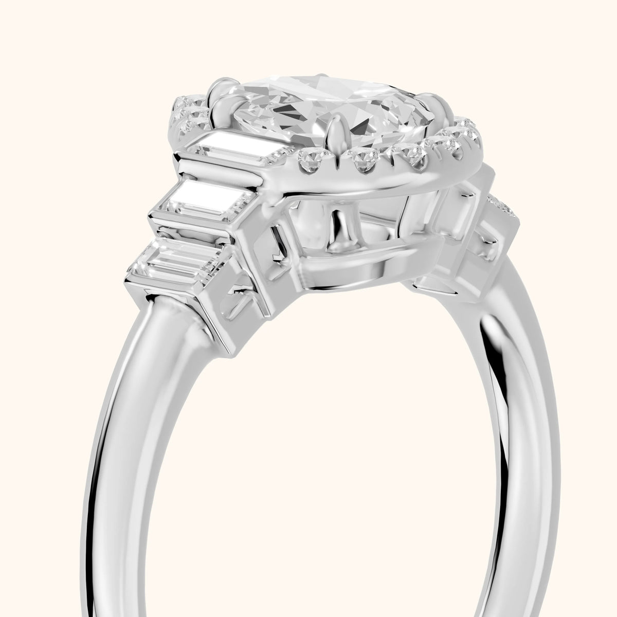 Antonia Baguette Halo Pear Diamond Engagement Ring in Platinum - slant-view.webp