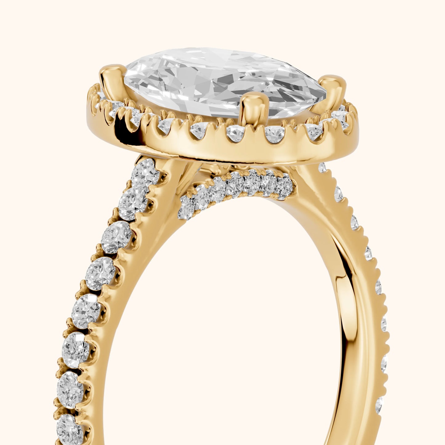 Sophie Halo Pavé Oval Diamond Ring in Yellow Gold - slant-view.webp