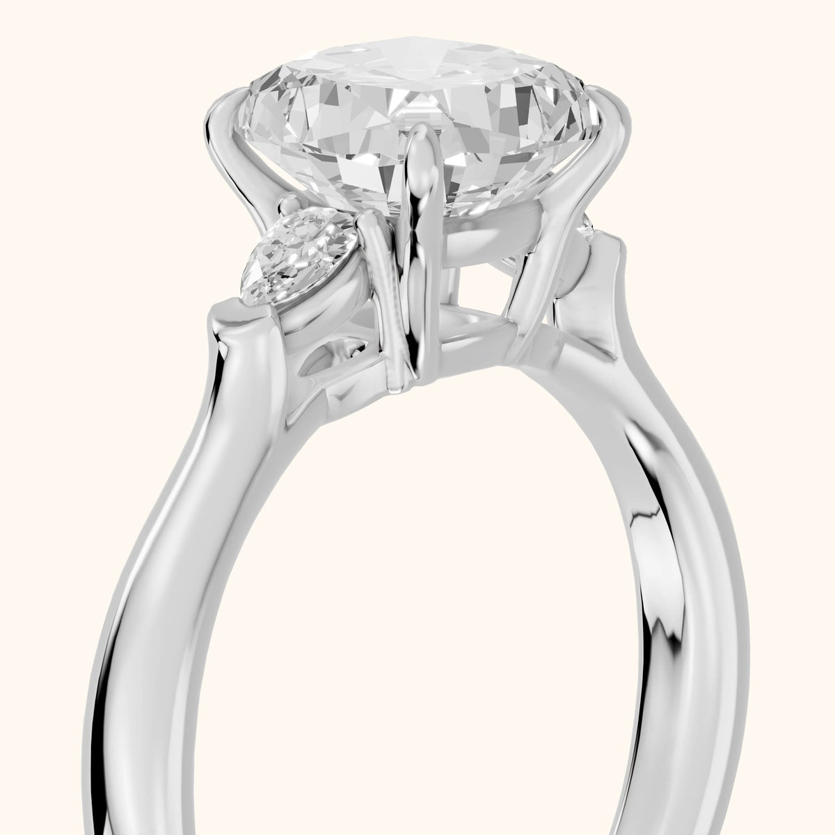 Dahlia Three-Stone Cathedral Cushion Diamond Engagement Ring in White Gold - slant-view.webp