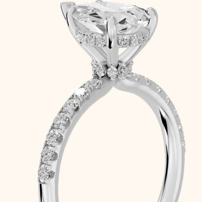 Nessa Hidden Halo Pavé Pear Diamond Engagement Ring in Platinum - slant-view.webp