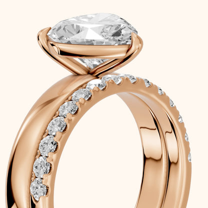 Veda Split Shank Pavé Heart Diamond Engagement Ring in Rose Gold - slant-view.webp