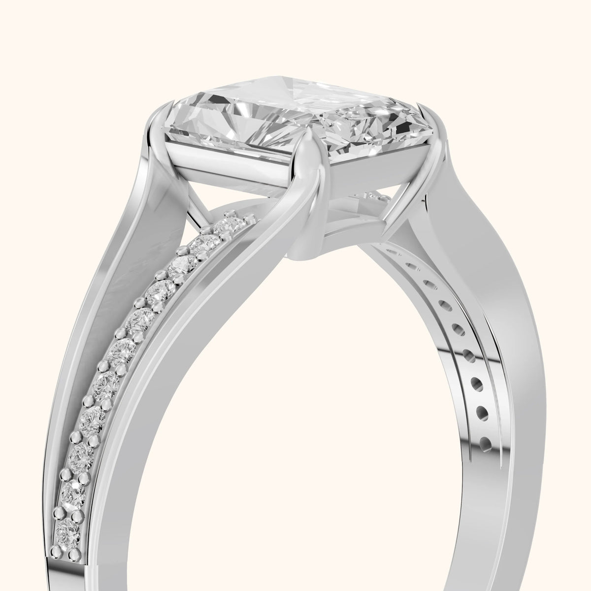 Lucinda Split Shank Radiant Diamond Engagement Ring in Silver - slant-view.webp