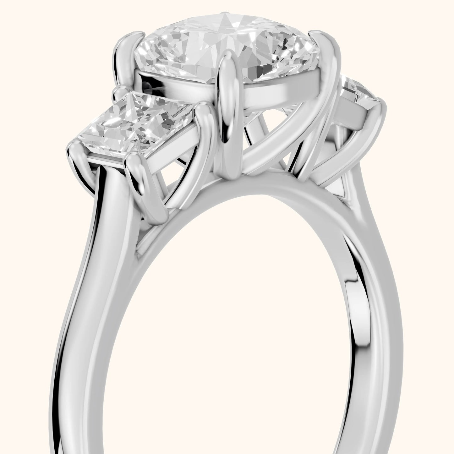 Sienna Three-Stone Cushion Diamond Ring in Platinum - slant-view.webp