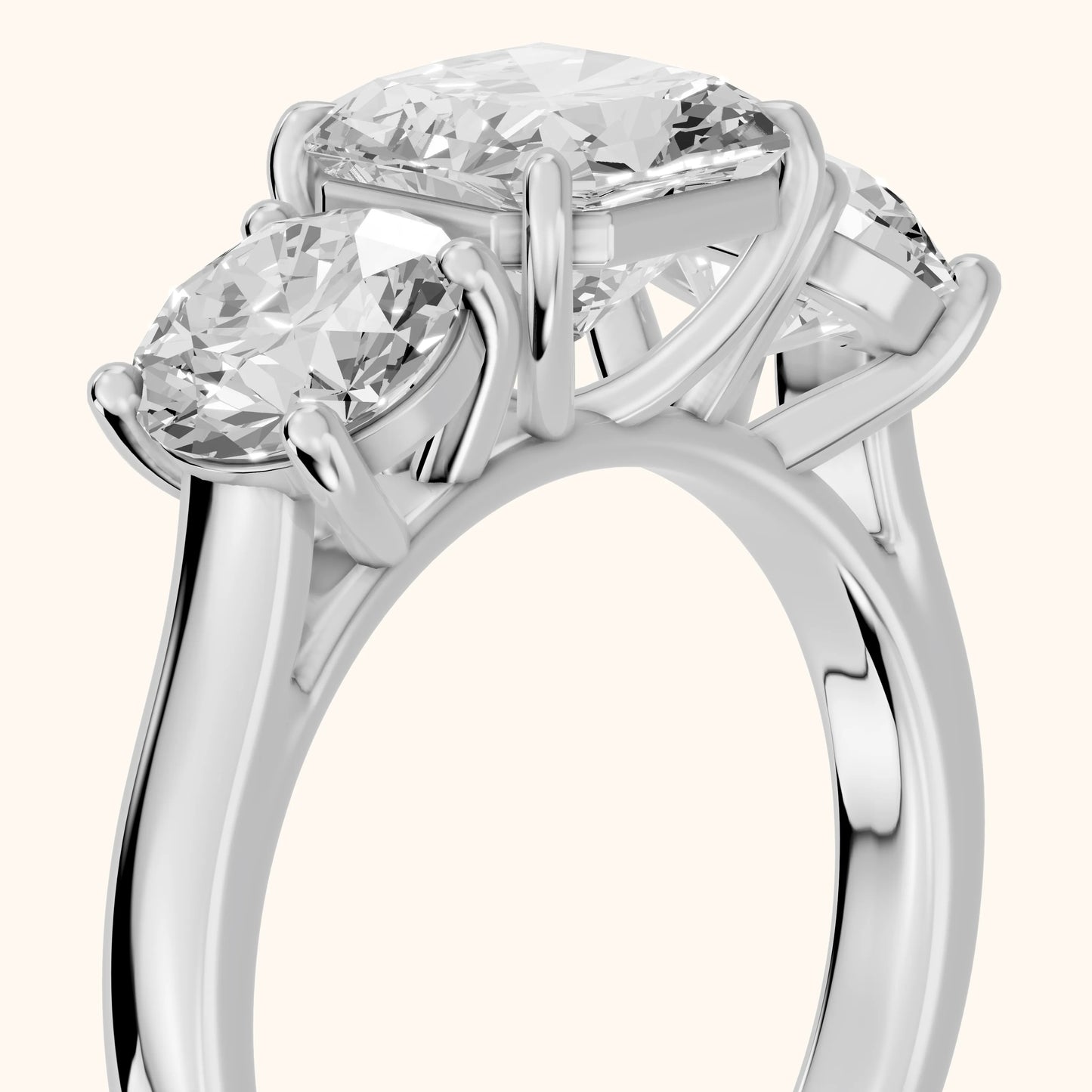 Esme Three-Stone Tapered Radiant Diamond Ring in White Gold - slant-view.webp