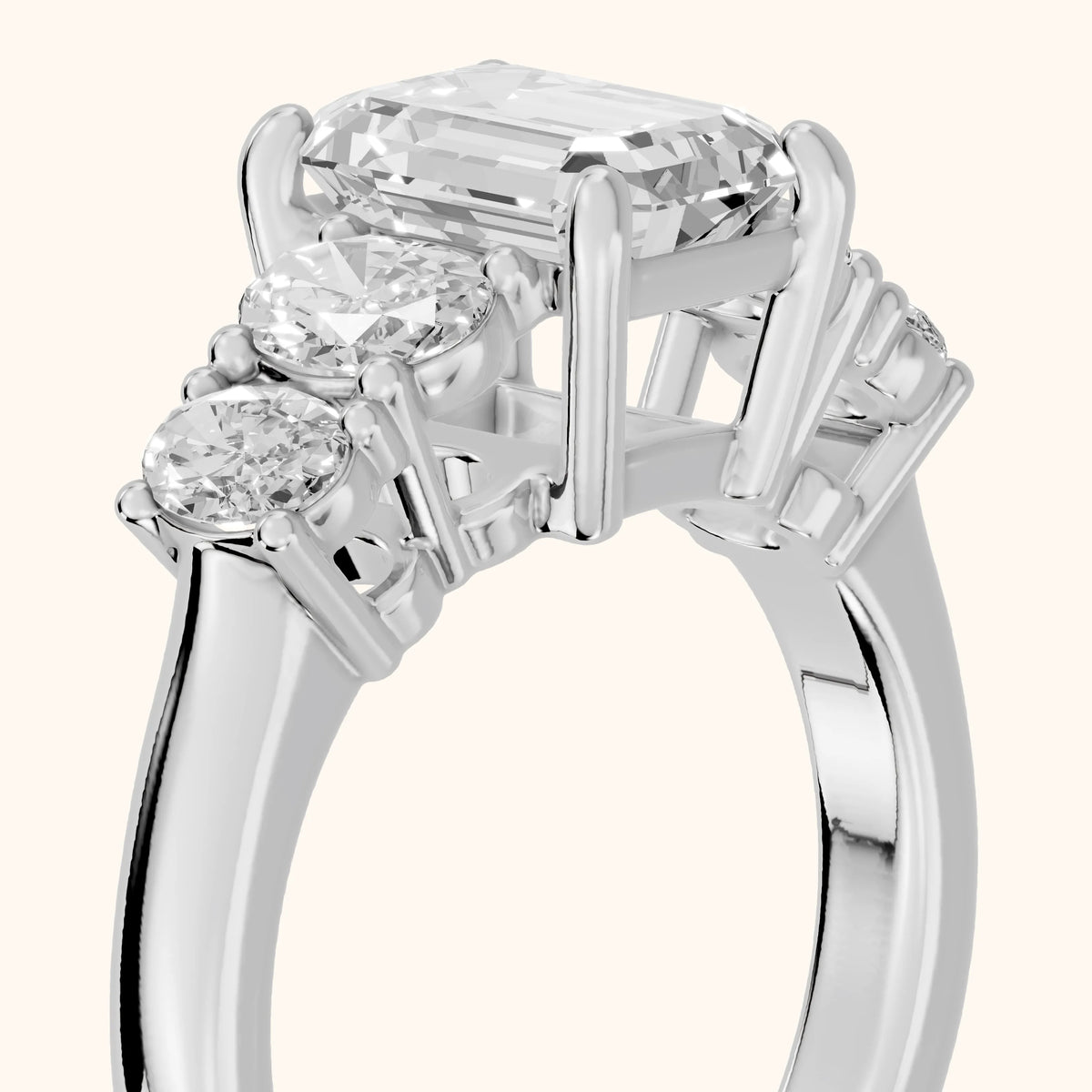 Judith Statement Five-Stone Emerald Diamond Engagement Ring in Platinum - slant-view.webp