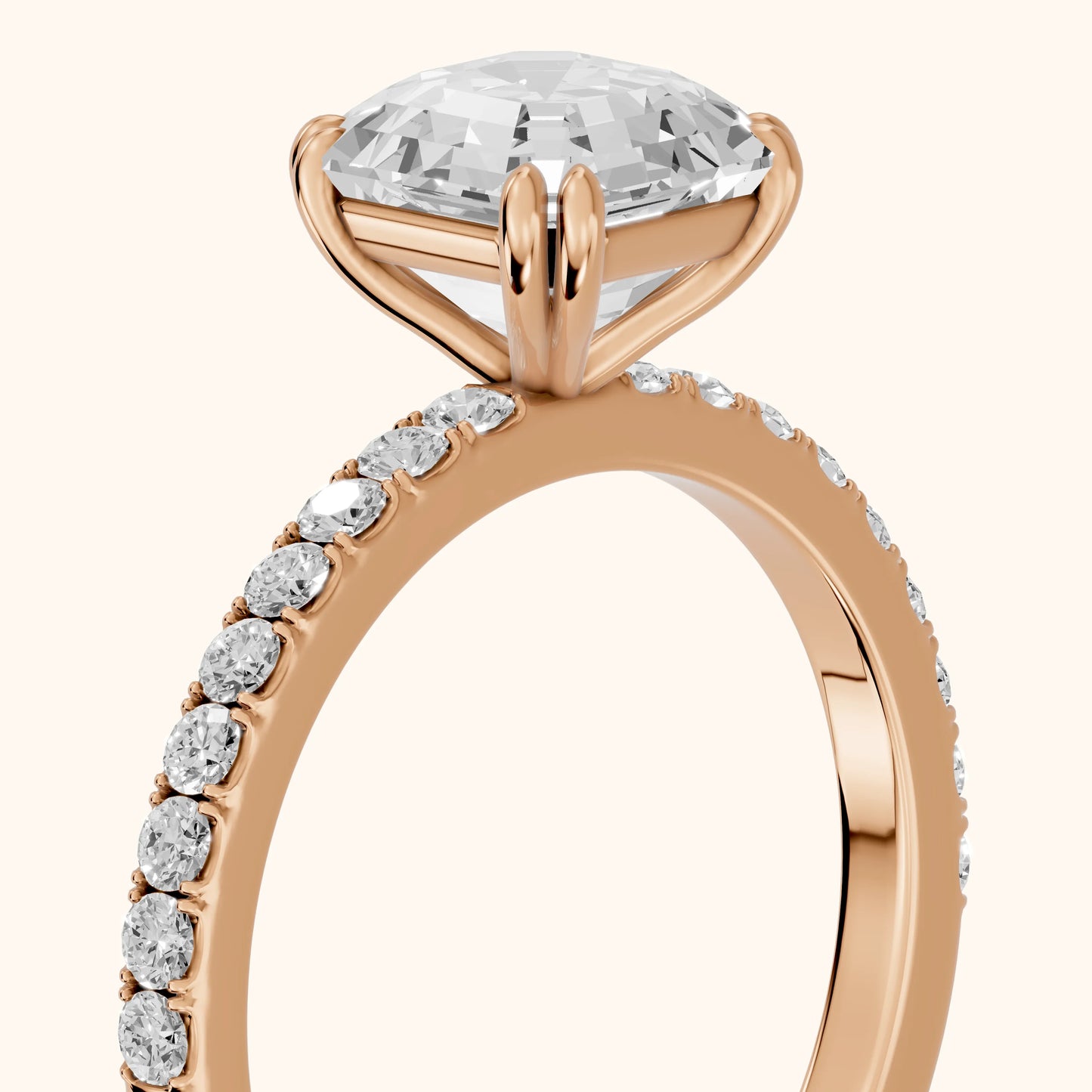 Novara Solitaire Pavé Asscher Diamond Ring in Rose Gold - slant-view.webp