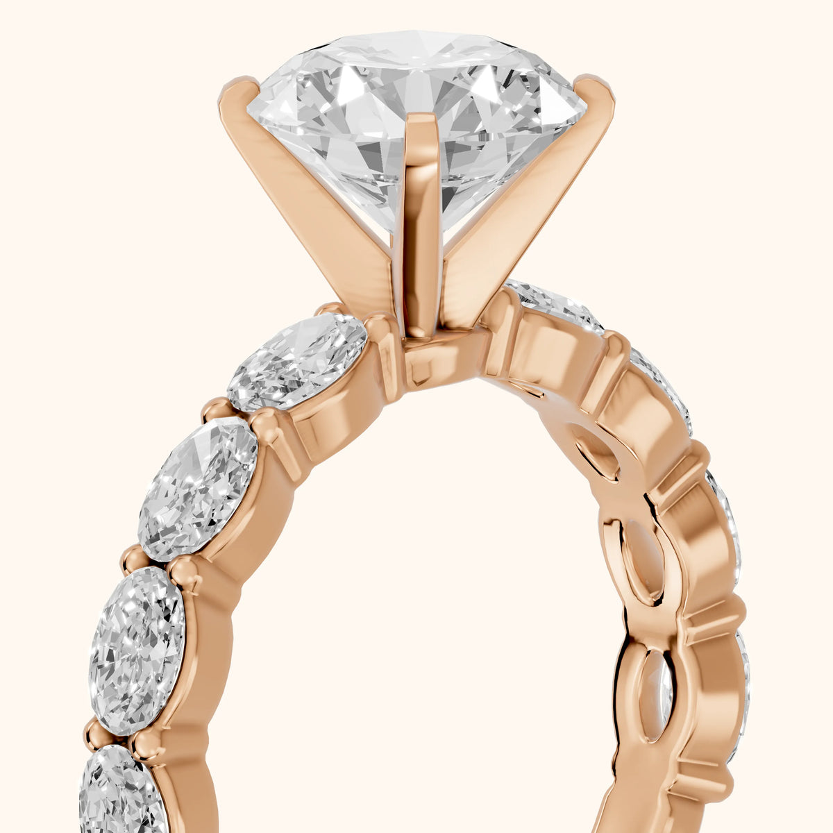 Isobel East-West Pavé Round Diamond Engagement Ring in Rose Gold - slant-view.webp