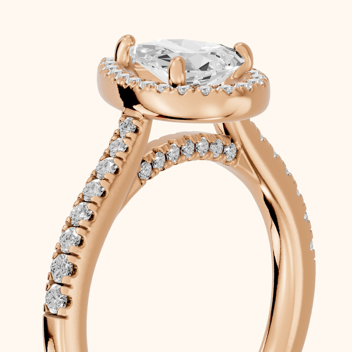 Pasco Halo Micropavé Pear Diamond Engagement Ring in Rose Gold - slant-view.webp