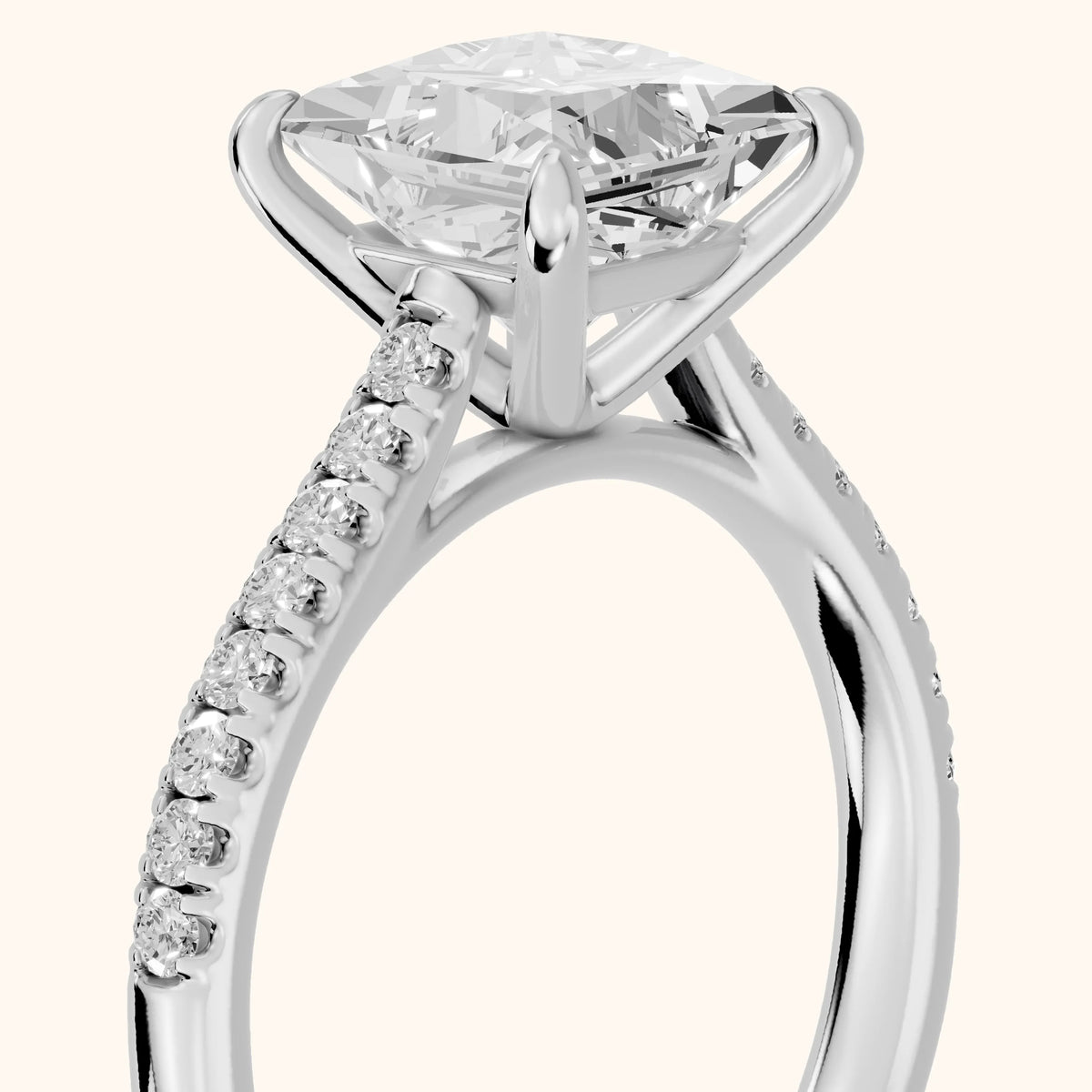 Odelia East-West Pavé Princess Diamond Engagement Ring in Silver - slant-view.webp