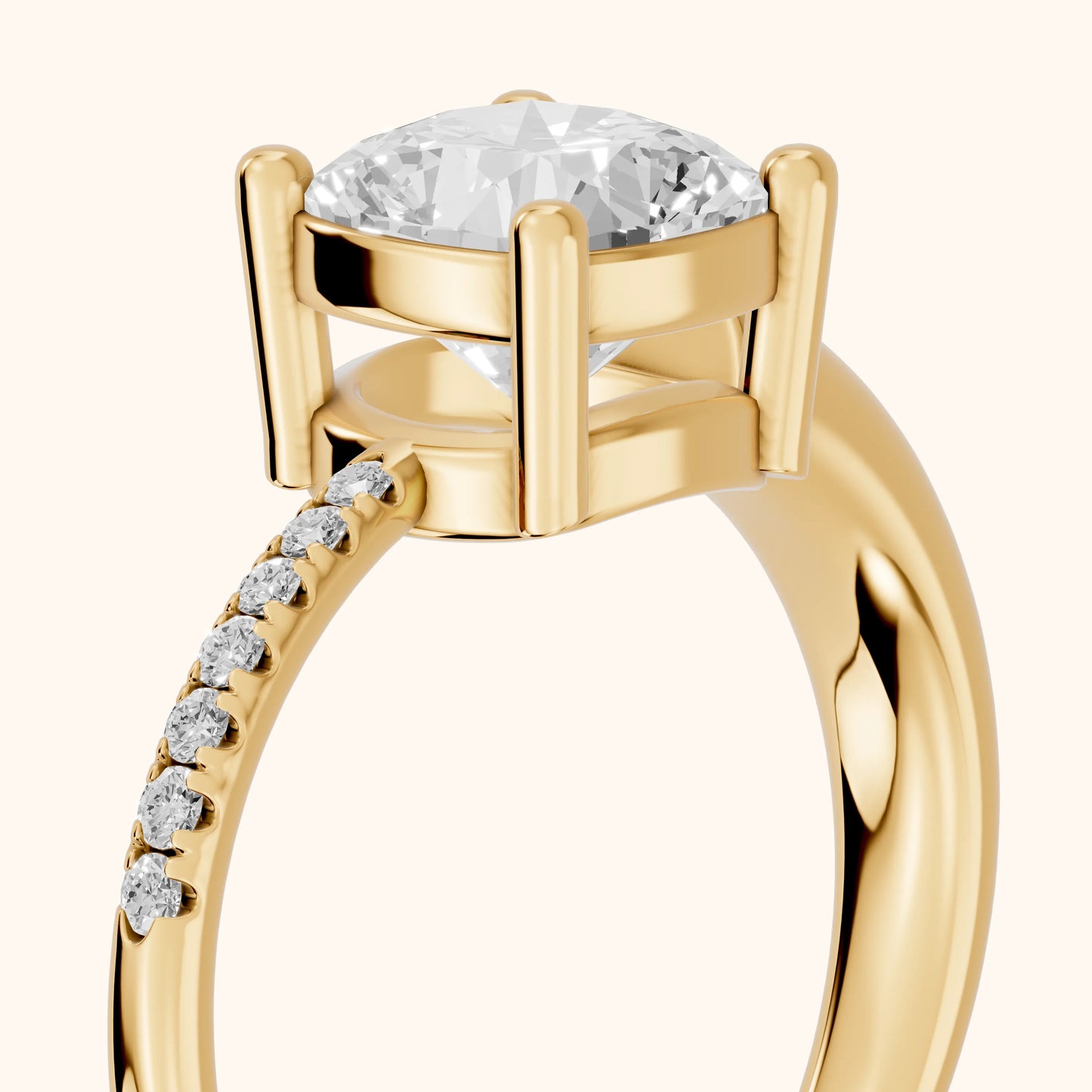 Rosie Solitaire Basket Cushion Diamond Engagement Ring in Yellow Gold - slant-view.webp