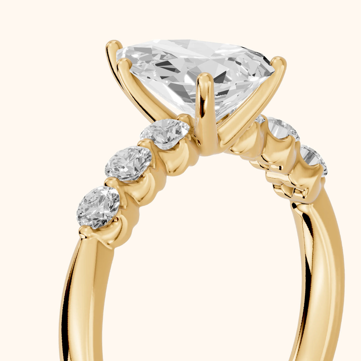 Vienna Floating Five-Stone Pear Diamond Engagement Ring in Yellow Gold - slant-view.webp