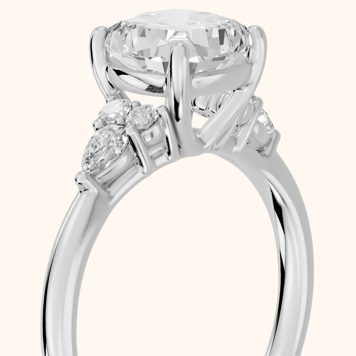 Zelie Pear-Side Cluster Cushion Diamond Engagement Ring in Silver - slant-view.webp