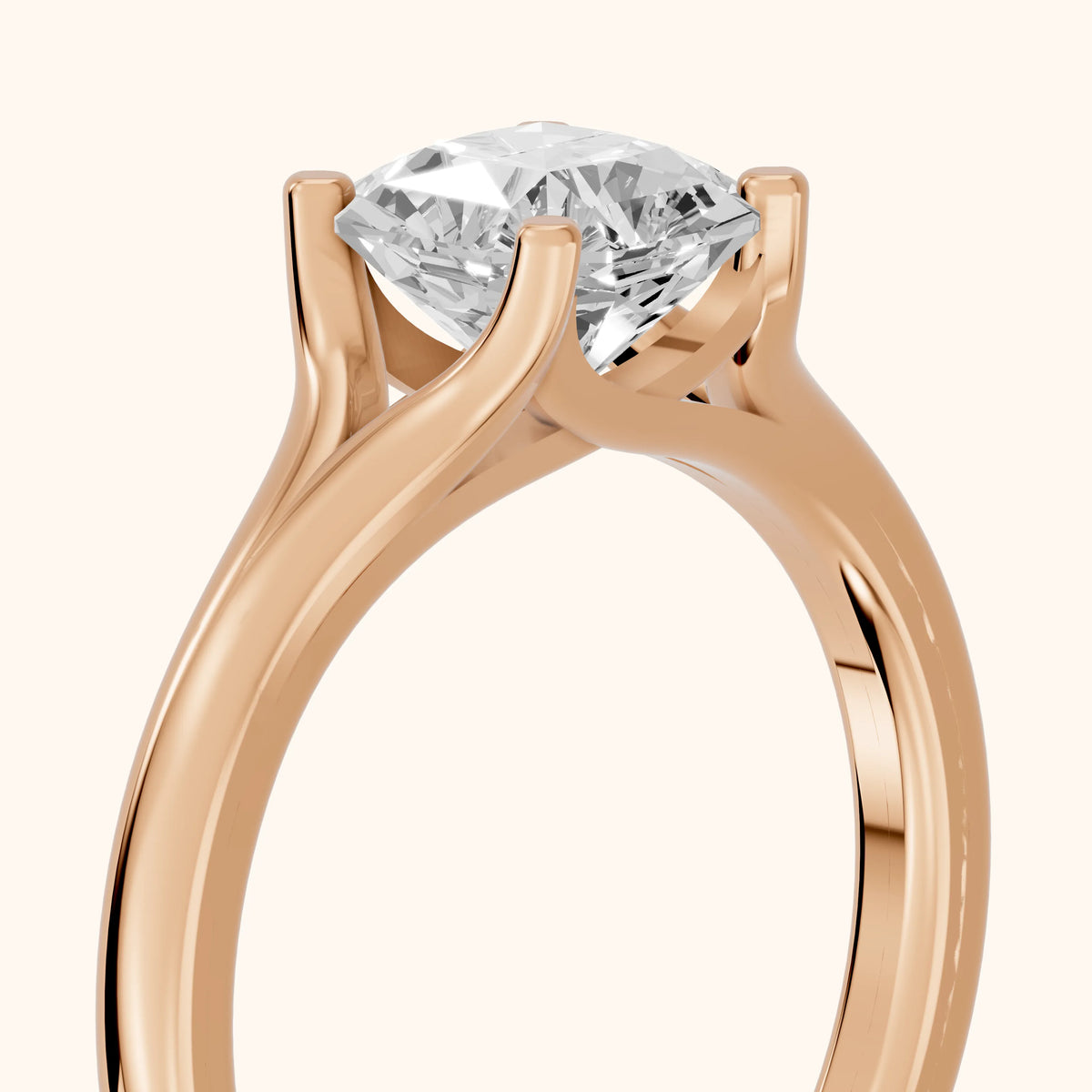 Nell Split Shank Solitaire Asscher Diamond Engagement Ring in Rose Gold - slant-view.webp