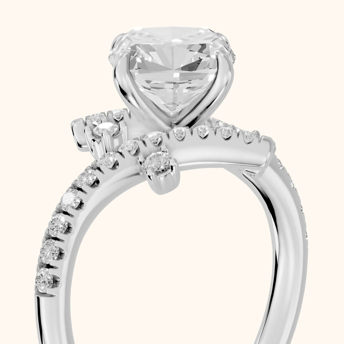 Agnes Bypass Pavé Cushion Diamond Engagement Ring in Platinum - slant-view.webp