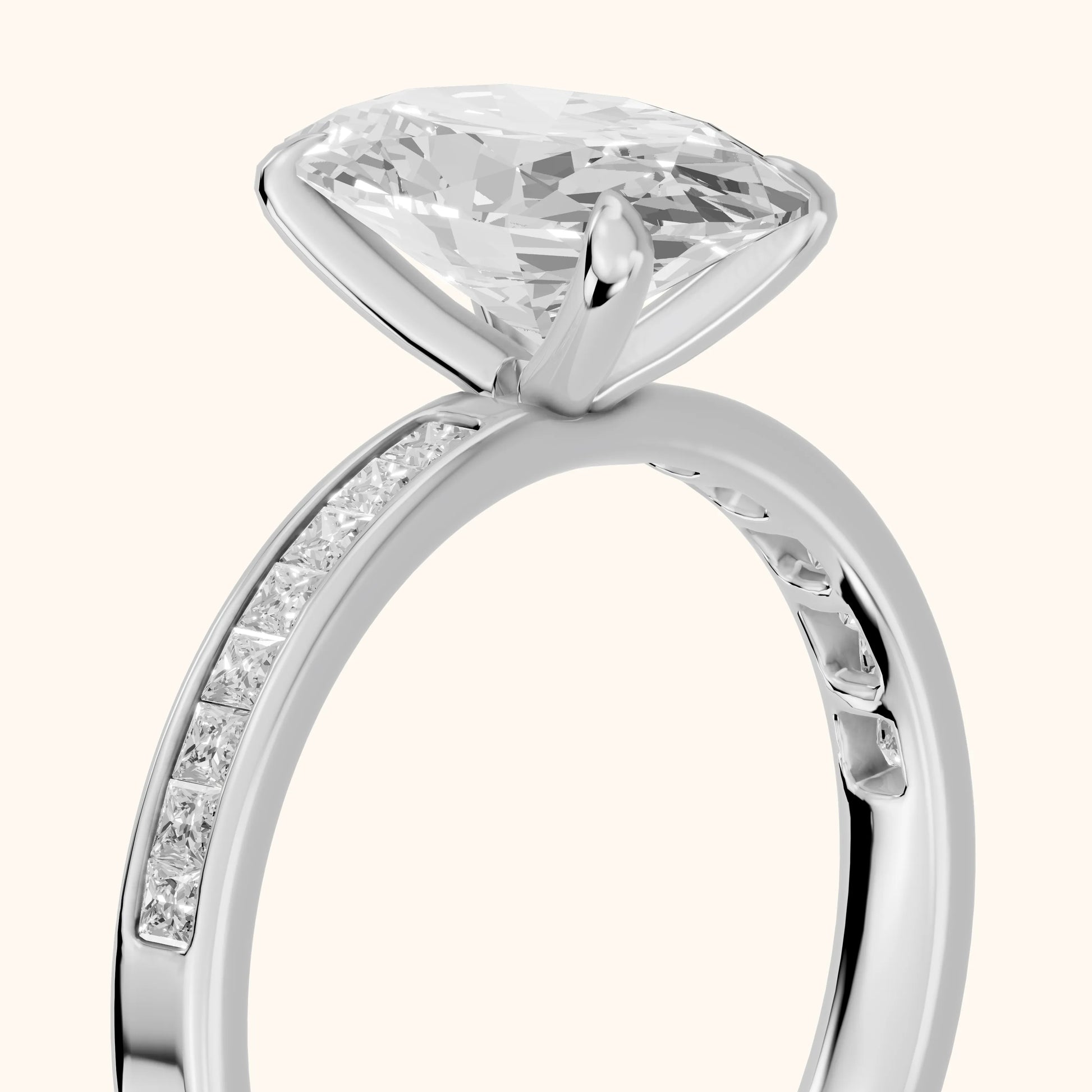 Maren Sidestone Channel Set Oval Diamond Engagement Ring in Silver - slant-view.webp