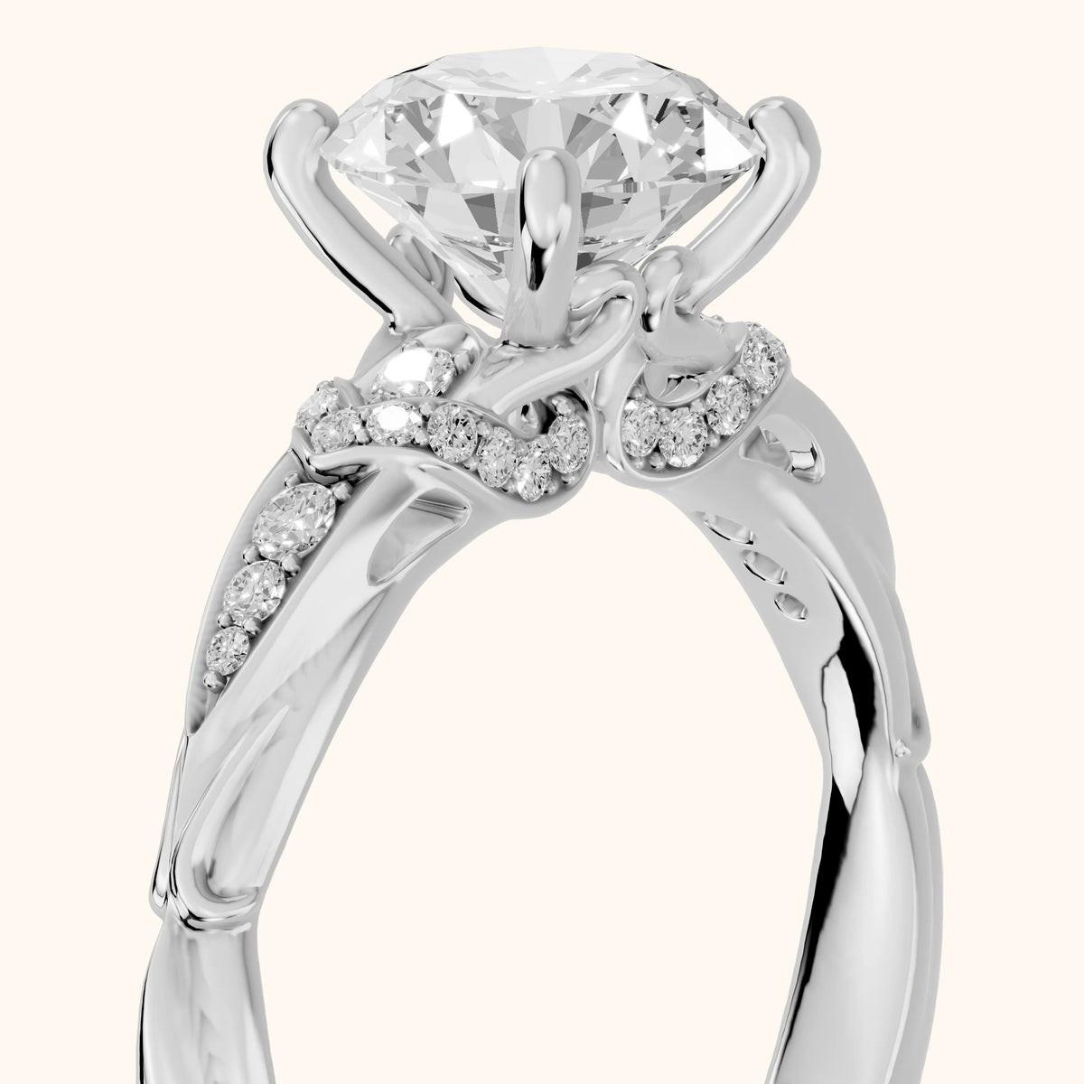 Aster Twist Pavé Round Diamond Engagement Ring in Silver - slant-view.webp