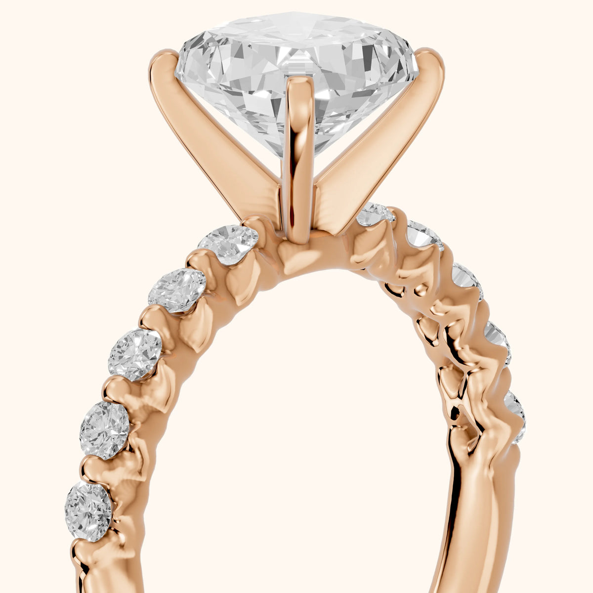 Louella Scalloped Pavé Cushion Diamond Engagement Ring in Rose Gold - slant-view.webp