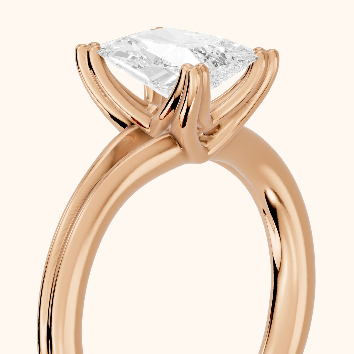 Neve Solitaire Split Shank Radiant Diamond Engagement Ring in Rose Gold - slant-view.webp