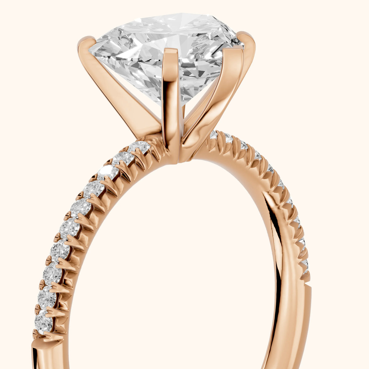 Ariel French Pavé Heart Diamond Engagement Ring in Rose Gold - slant-view.webp