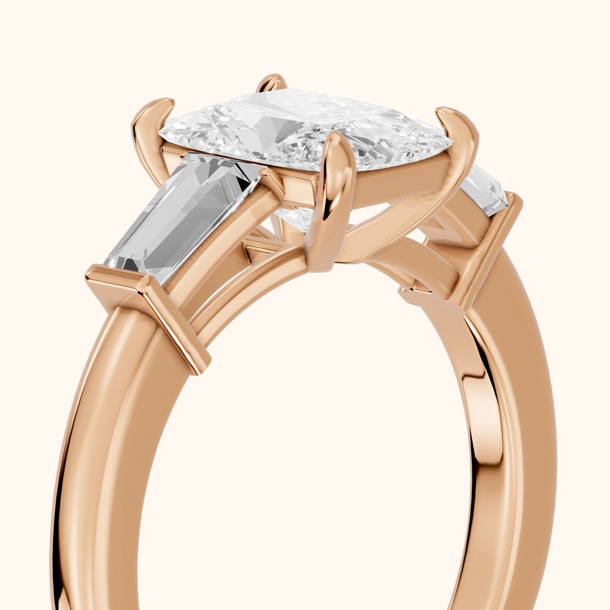 Eloise Tapered Baguette Radiant Diamond Engagement Ring in Rose Gold - slant-view.webp