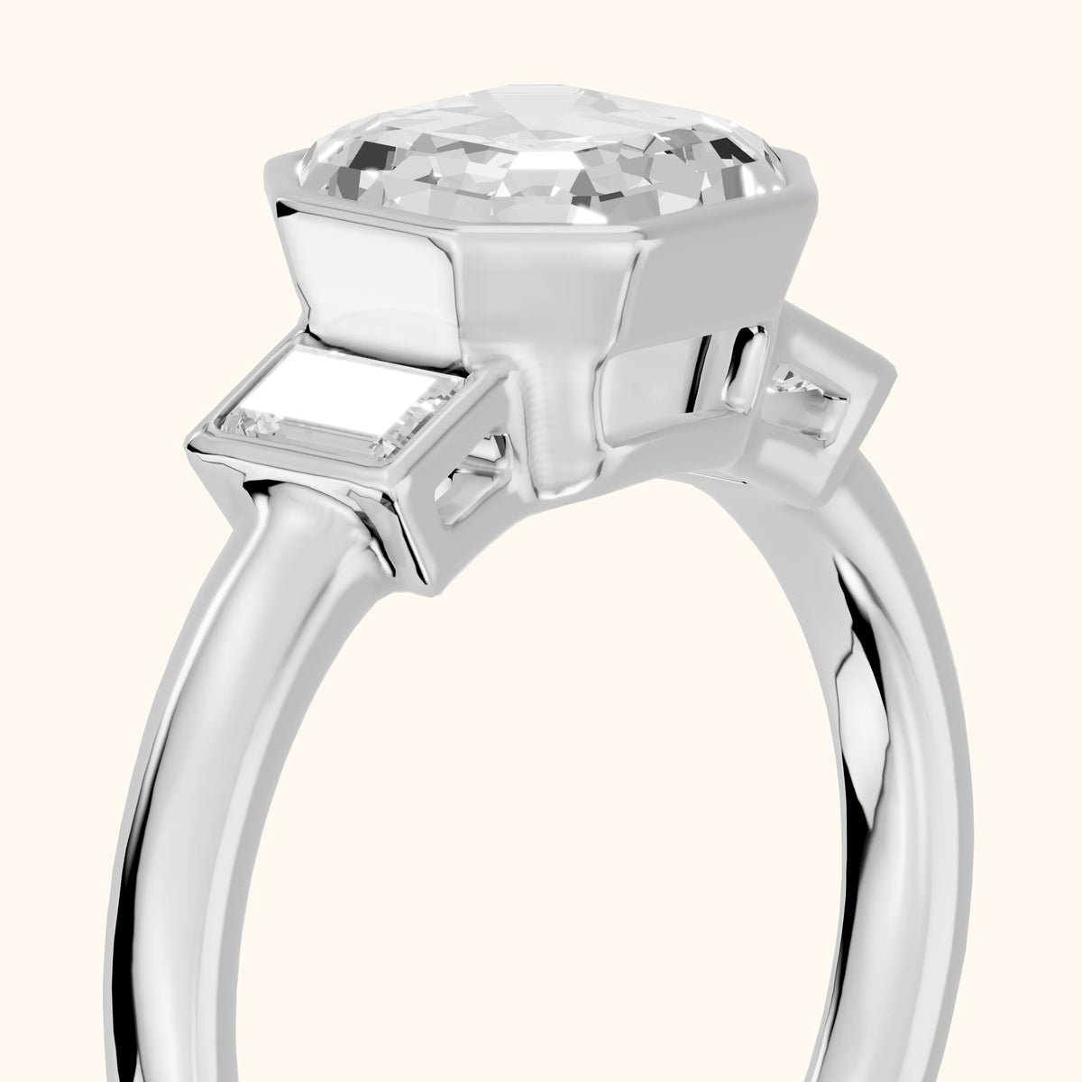 Paia Bezel Three-Stone Asscher Diamond Engagement Ring in Silver - slant-view.webp